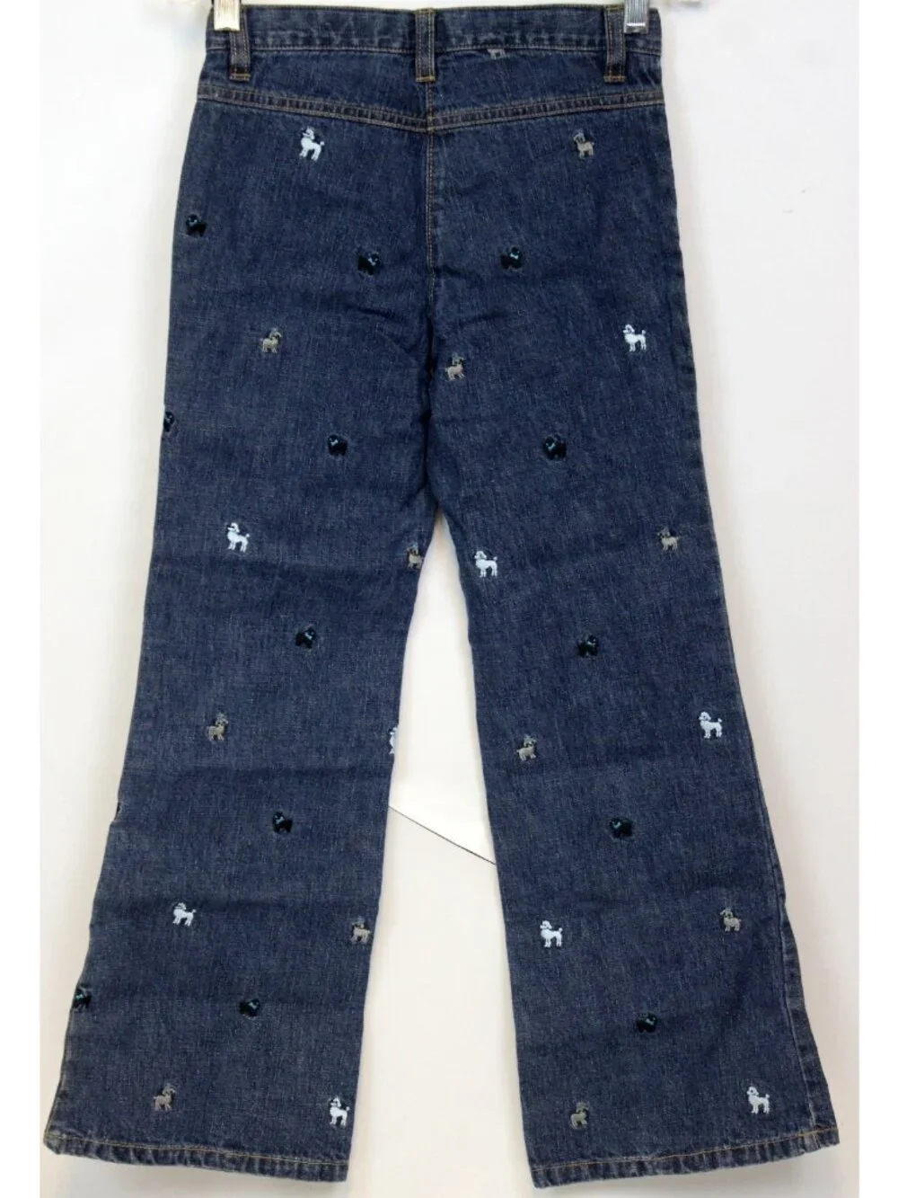 2004 Gymboree By Best Friend Denim Jeans sz 8 Embroidered Poodles Flared Dogs